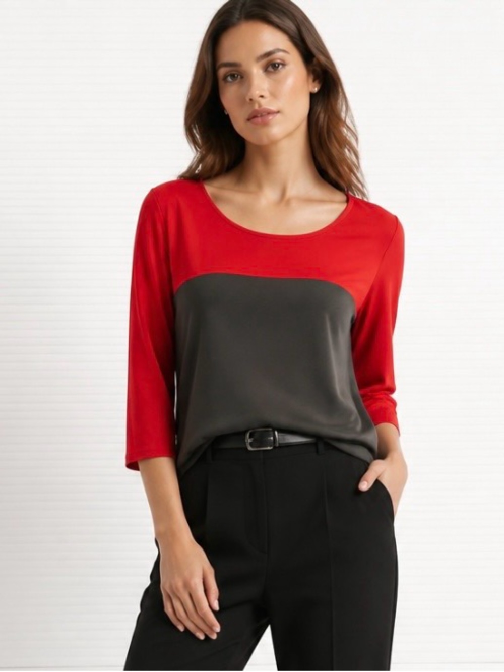 AMANDA UPRICHARD Silk Blouse Top Red Gray Color Boxy